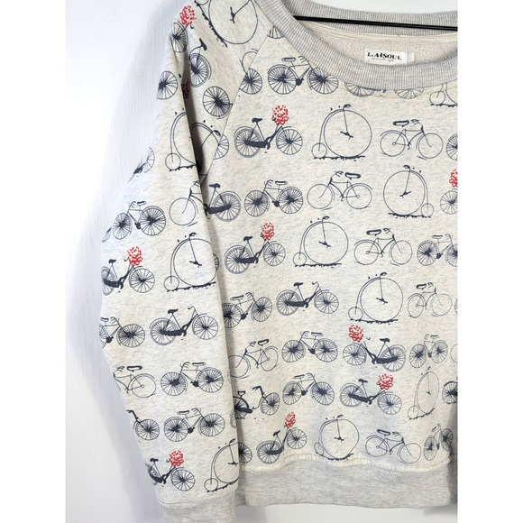 LA Soul Bicycle Print Sweatshirt Women's Grey Fleece Pullover Roses Medium - Picture 3 of 12